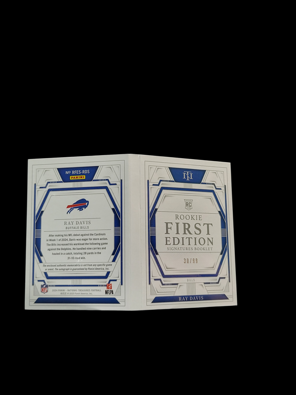 2025 Panini National Treasures Rookie Ray Davis #RFES-RDS Patch Booklet RC /99