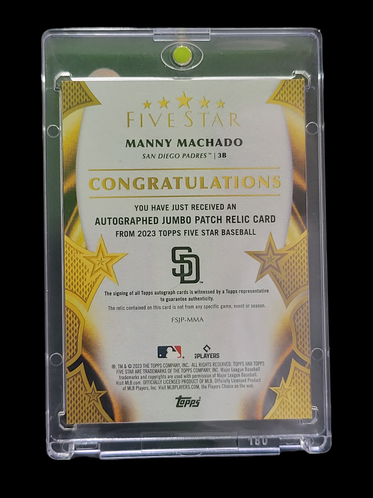 2023 Topps Manny Machado #FSJP-MMA Auto Jumbo Patch Relic Card 19/25 Game-Used