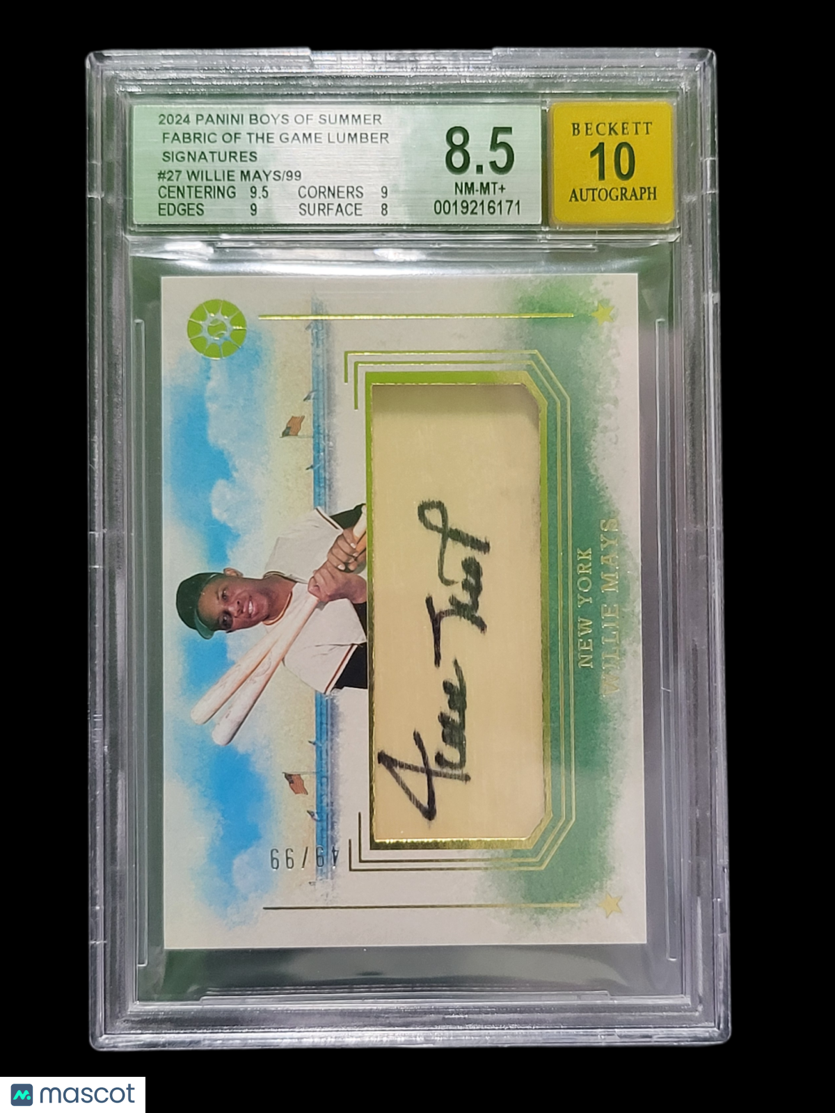 2024 Panini Summer Fabric of the Game Lumber Willie Mays #27 /99 BGS Auto 10