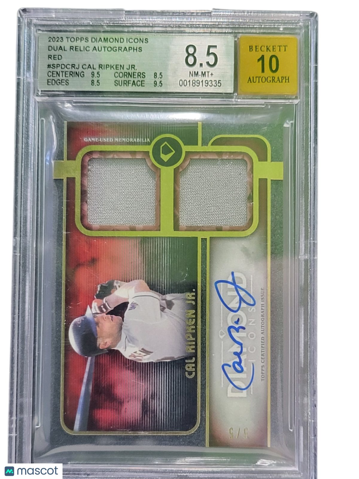 2023 Topps Diamond Icons Dual Relic Auto Red Cal Ripken Jr. #SPDCRJ Auto 10