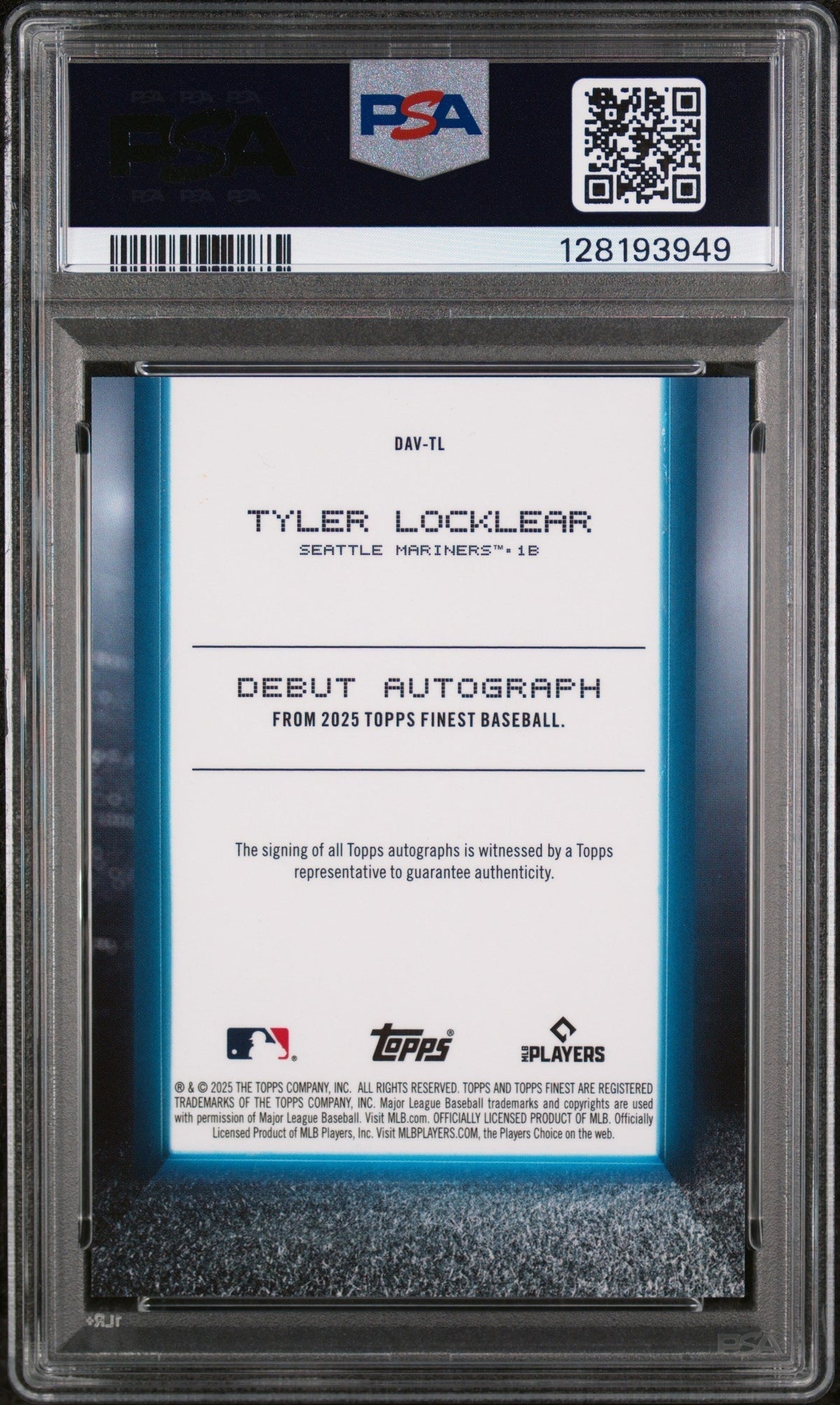 2025 Topps Finest Debut Autographs Red Refractor Tyler Locklear #DAVTL /5 PSA 9