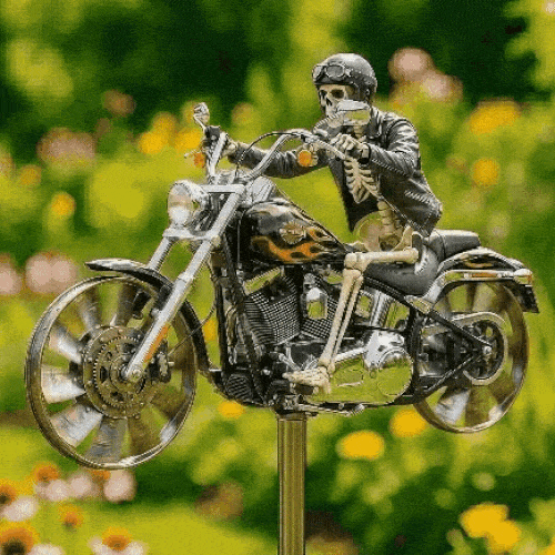 Skeleton Motorcycle Wind Spinner with Ground Stake for Gardens