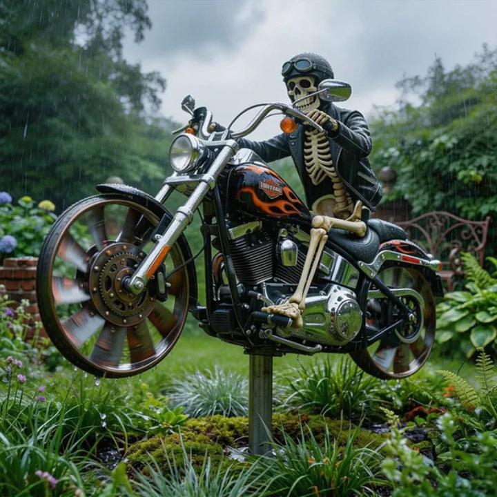 Skeleton Motorcycle Wind Spinner with Ground Stake for Gardens