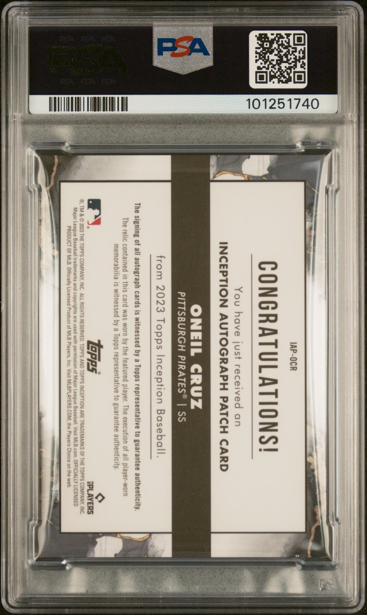 2023 Topps Inception Inception Autograph Patch Green Oneil Cruz #IAPOCR /99 PSA 9
