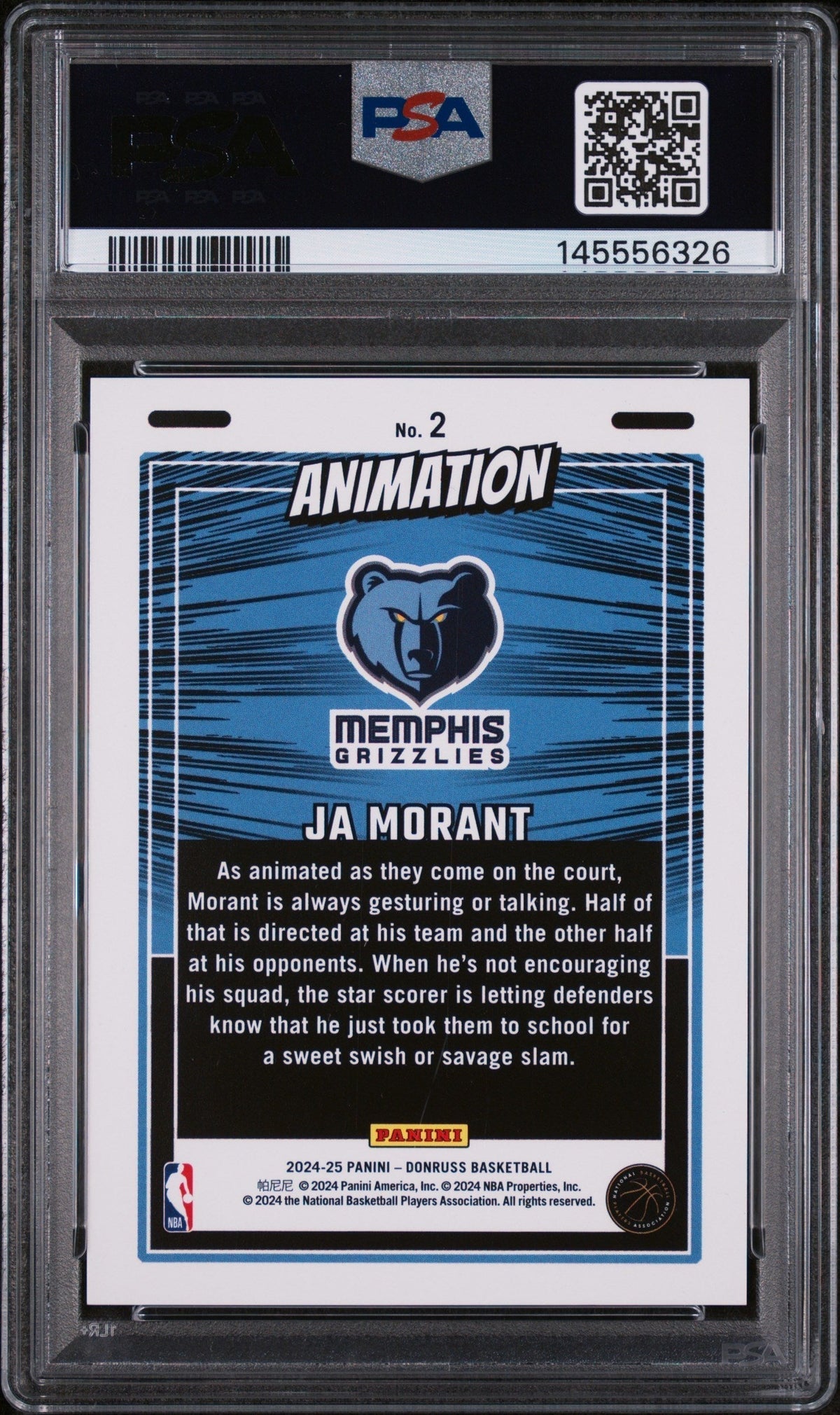 2024 Panini Donruss Animation Ja Morant #2 PSA 10