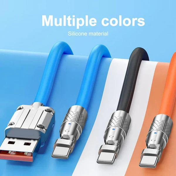 Rotating Charging Cable with 180 Degree Swivel and 3 Interchangeable Tips, 6A Fast Charging
