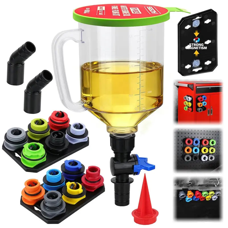 Threaded Oil Funnel Adapter Set with Rubber Gaskets and Magnetic Storage, 12-Piece