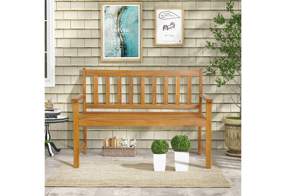 2-Person Outdoor Acacia Wood Bench with Backrest