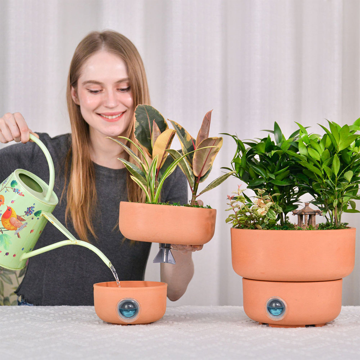 Self-Watering Low Bowl Pot System for Indoor Plants (Set of 2)