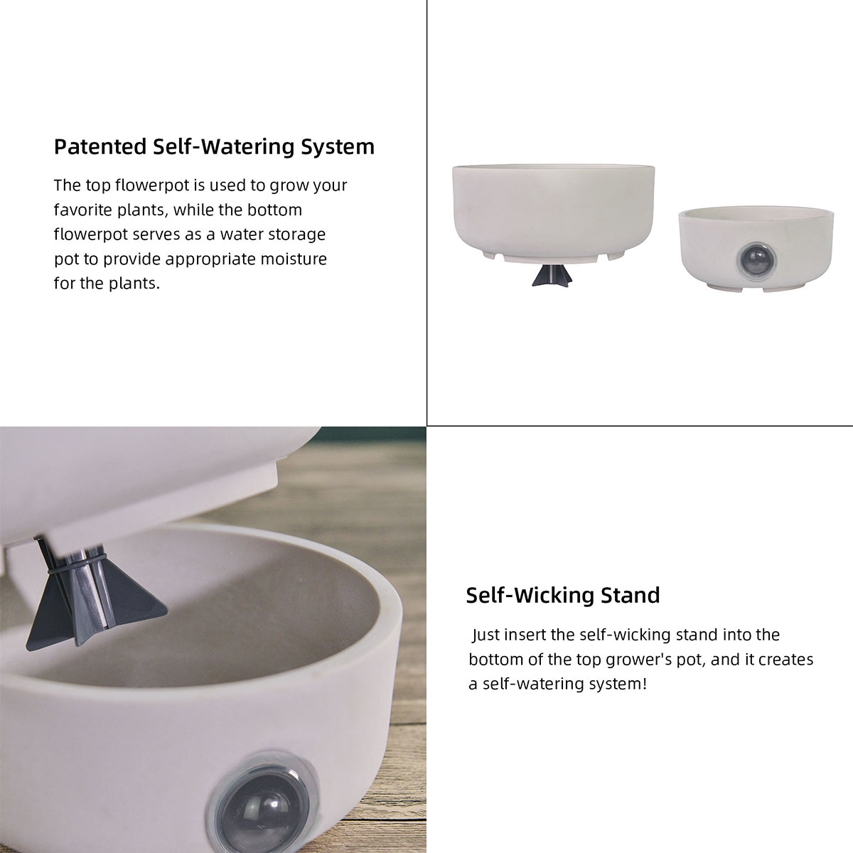 Self-Watering Low Bowl Pot System for Indoor Plants (Set of 2)