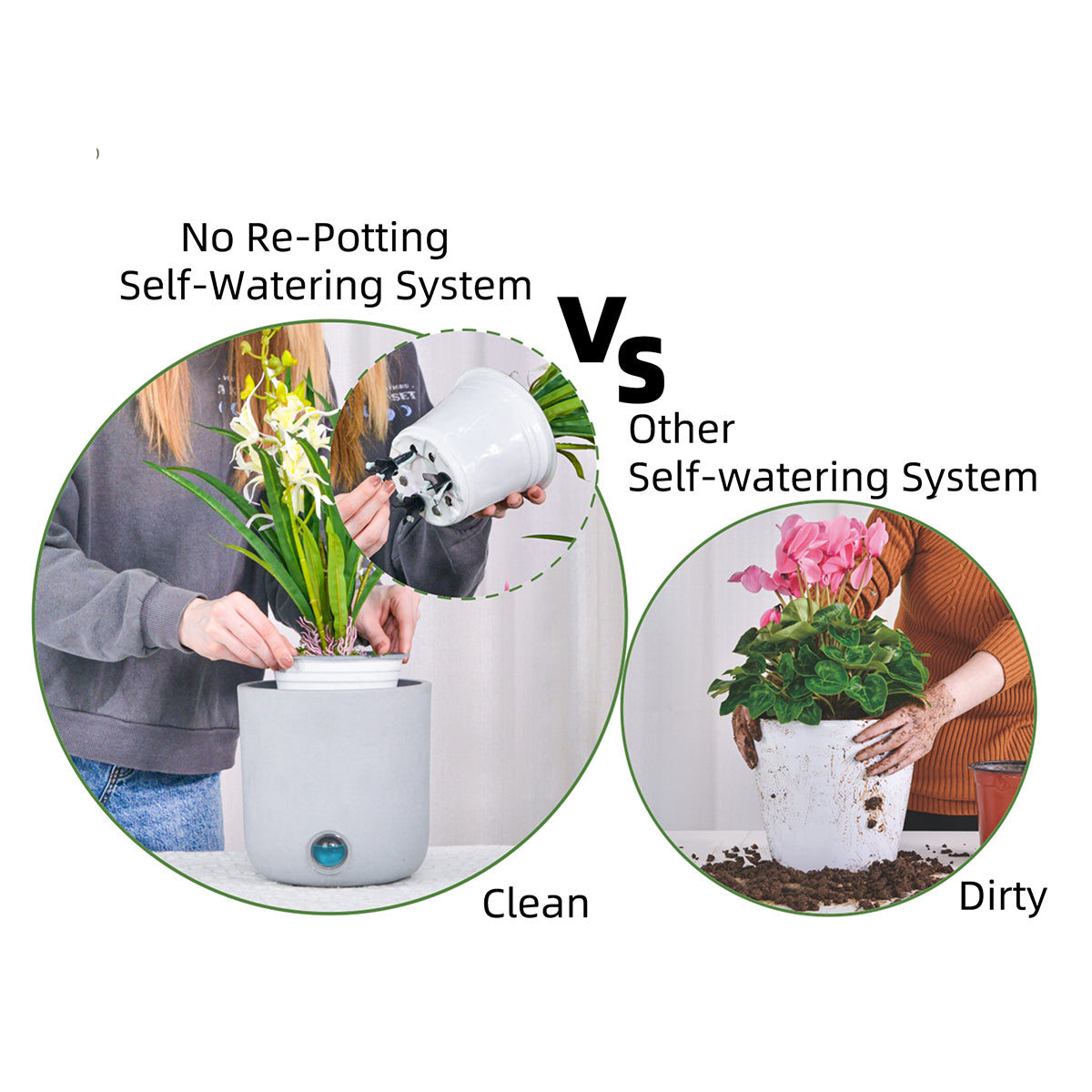 Self-Watering Tall Cylinder Pot System for Indoor Plants (Set of 3)