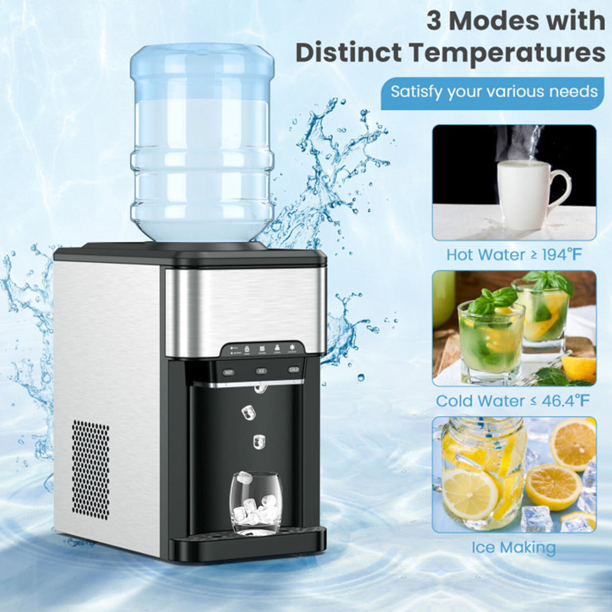 3-in-1 Water Cooler with Built-In Ice Maker