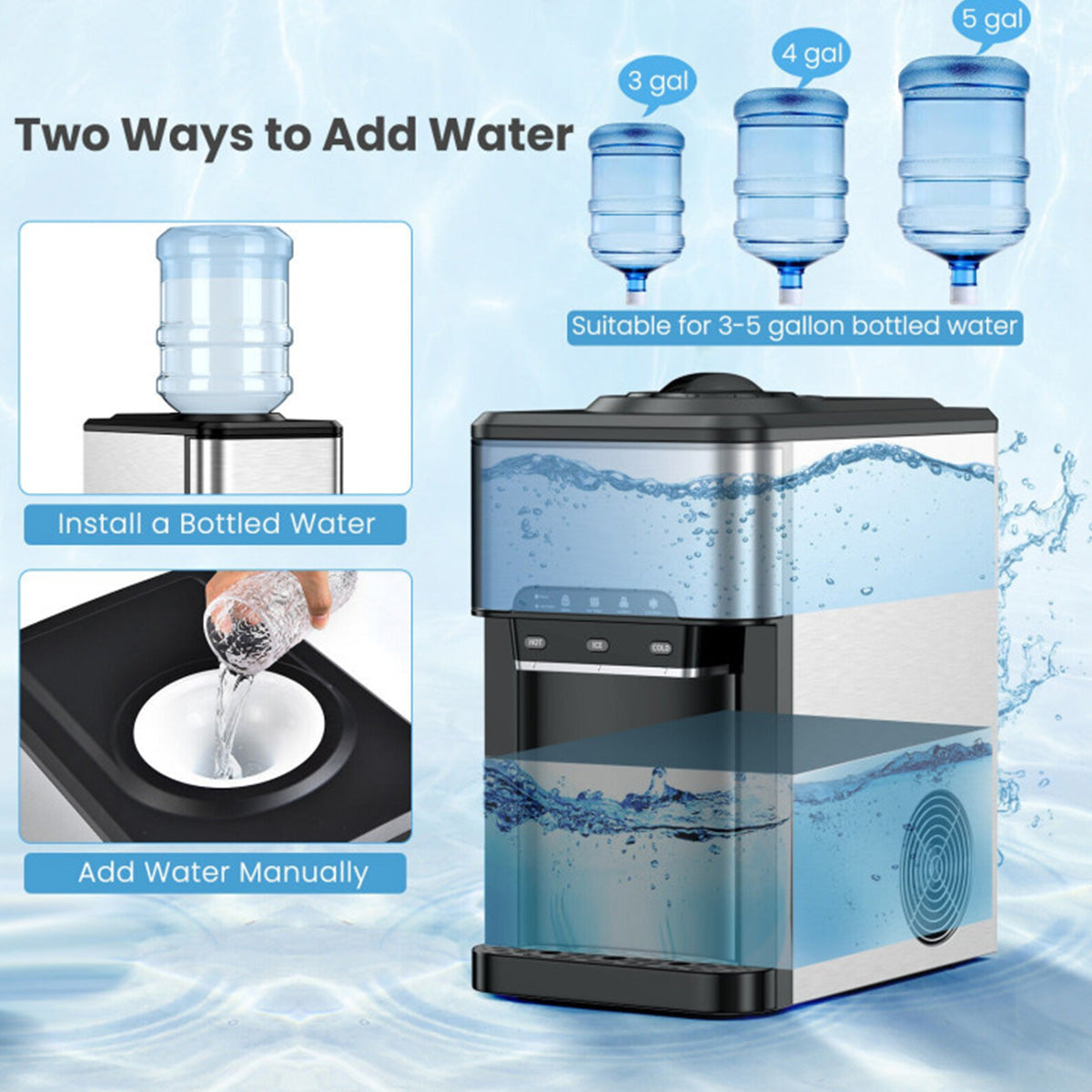 3-in-1 Water Cooler with Built-In Ice Maker