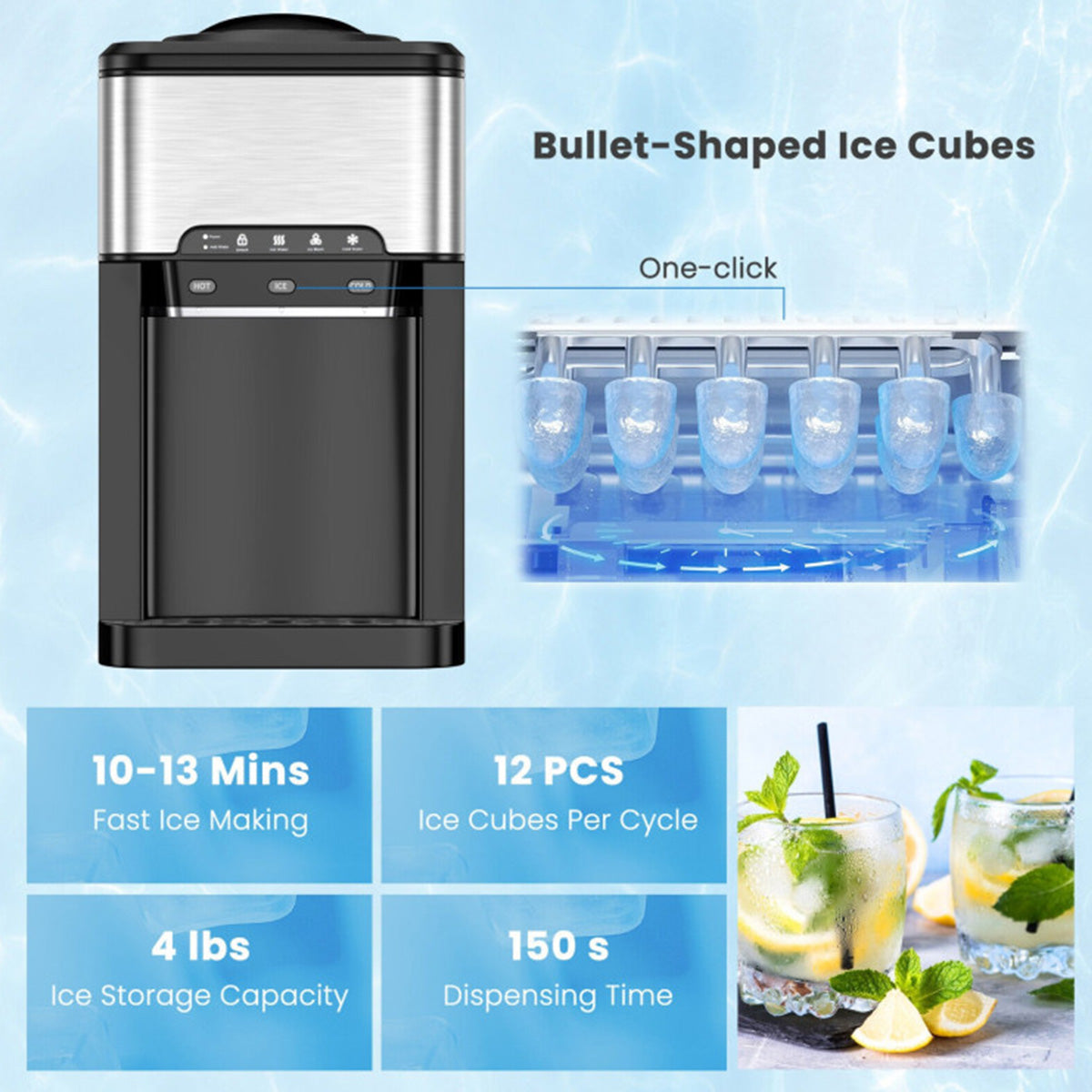 3-in-1 Water Cooler with Built-In Ice Maker