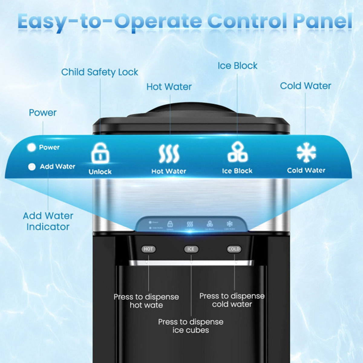 3-in-1 Water Cooler with Built-In Ice Maker