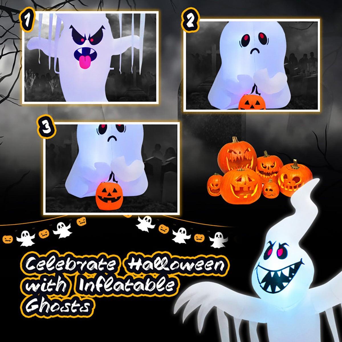 10' Inflatable Halloween Overlapping Ghosts