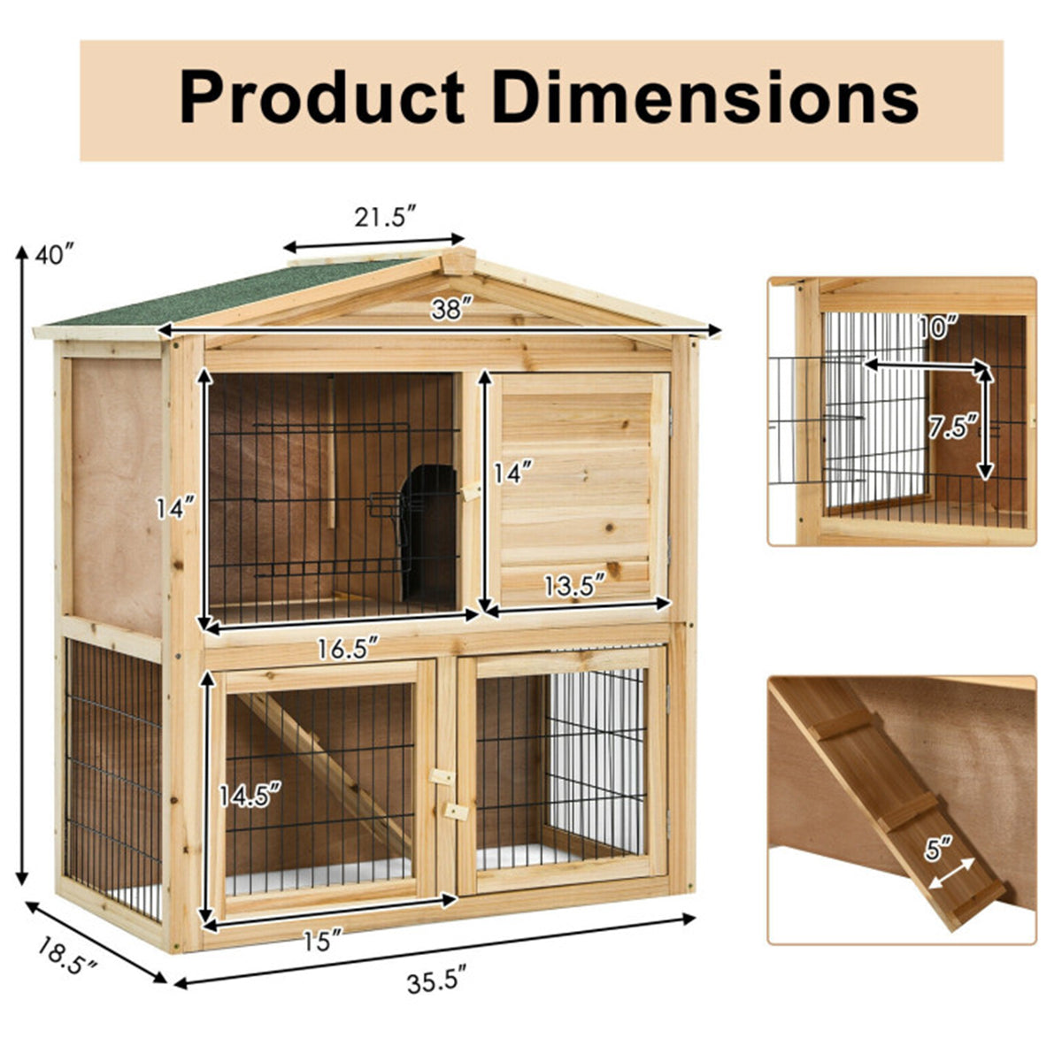35'' Wooden Chicken Coop with Ramp