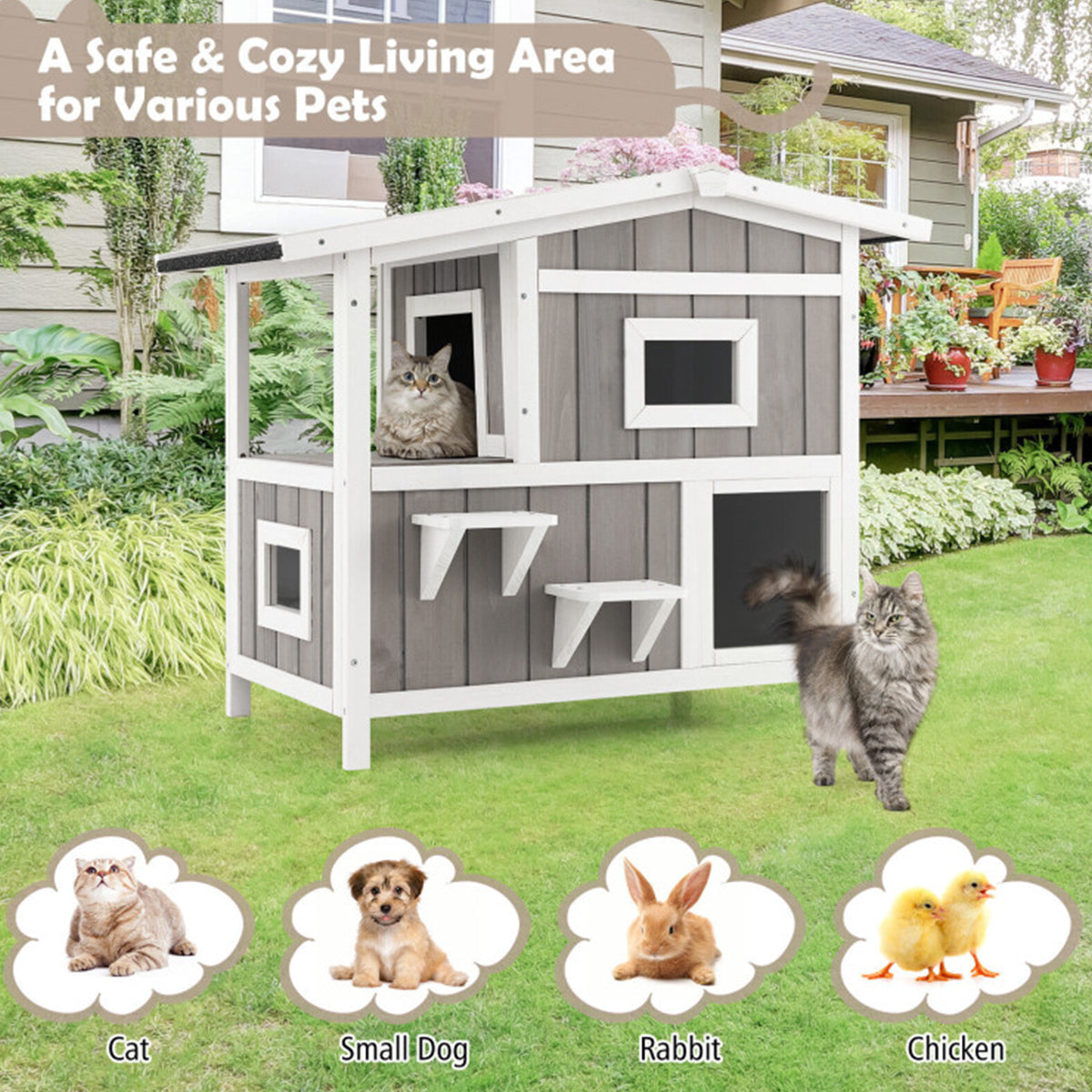 2-Story Wooden Outdoor Feral Cat House