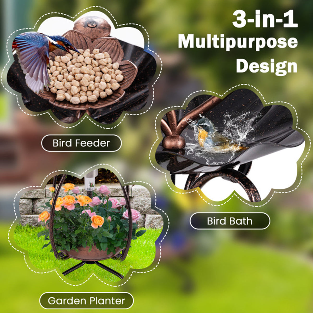 Solar Bird Bath Feeder and Planter
