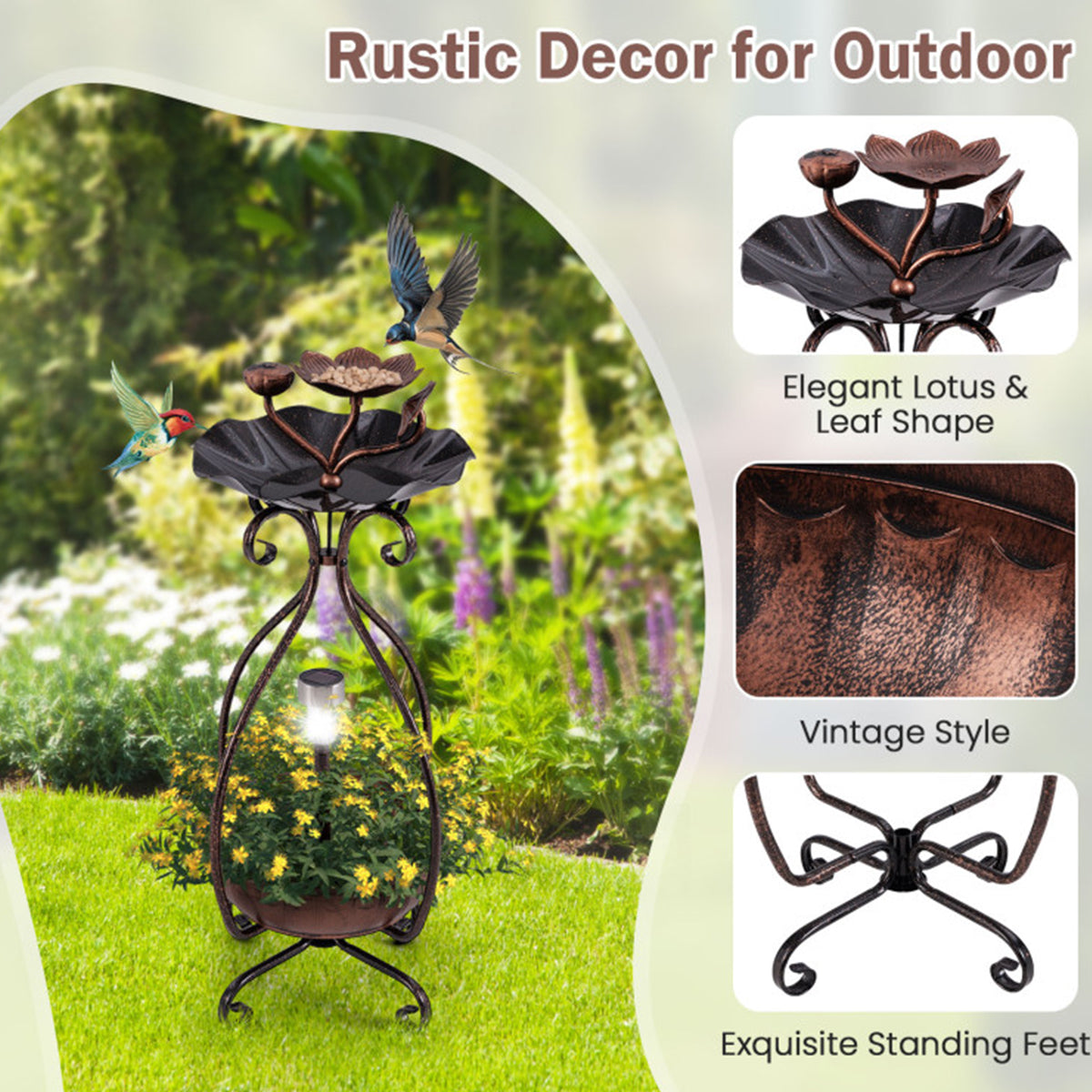 Solar Bird Bath Feeder and Planter