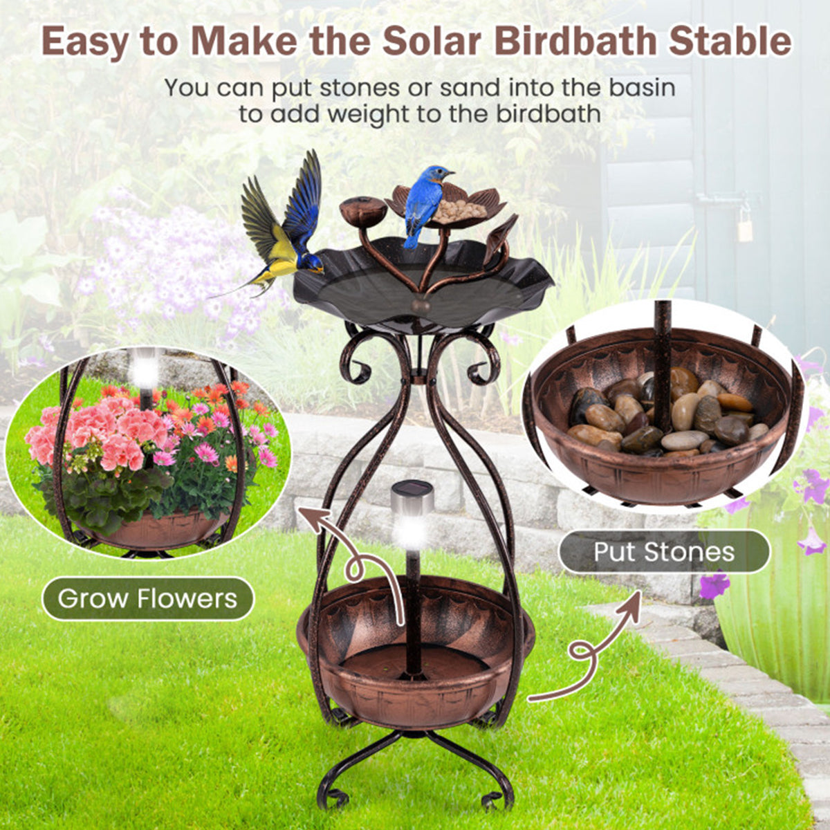 Solar Bird Bath Feeder and Planter