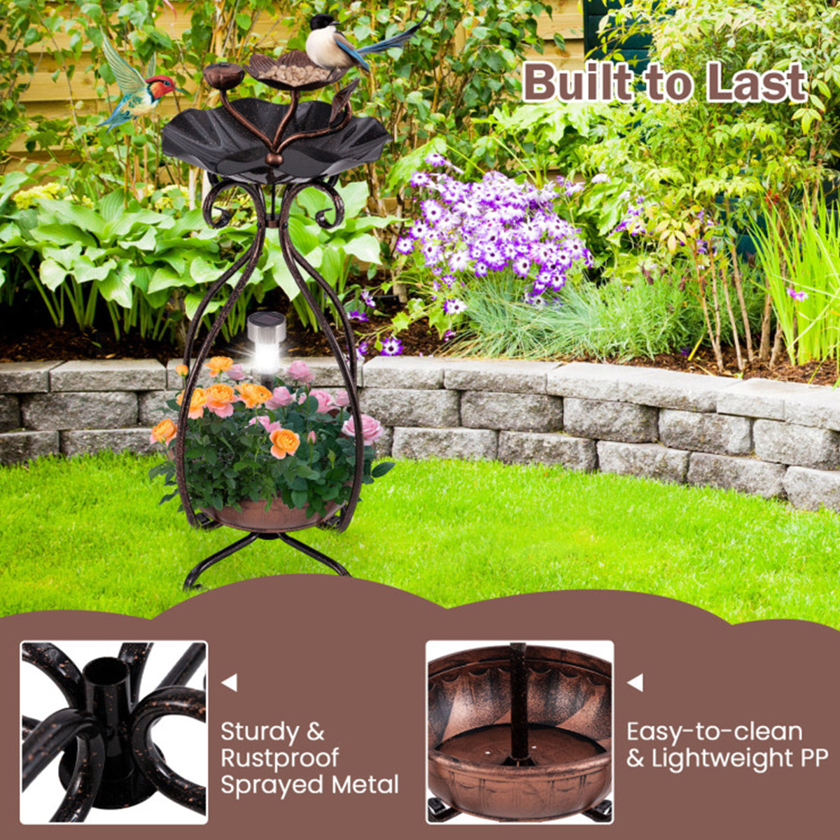 Solar Bird Bath Feeder and Planter