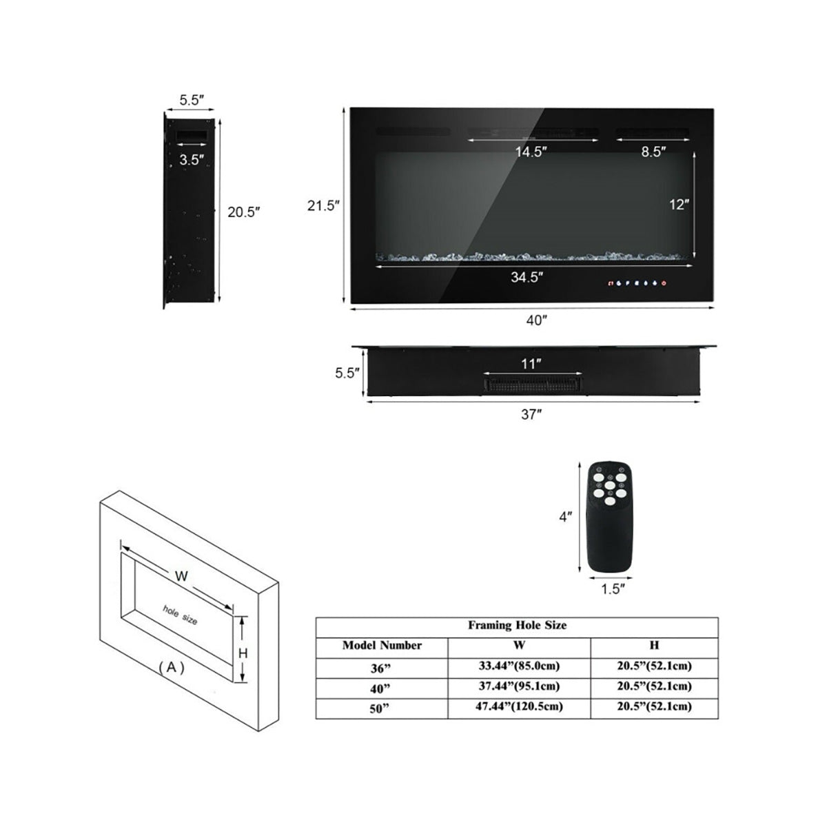 40'' Recessed Electric Fireplace