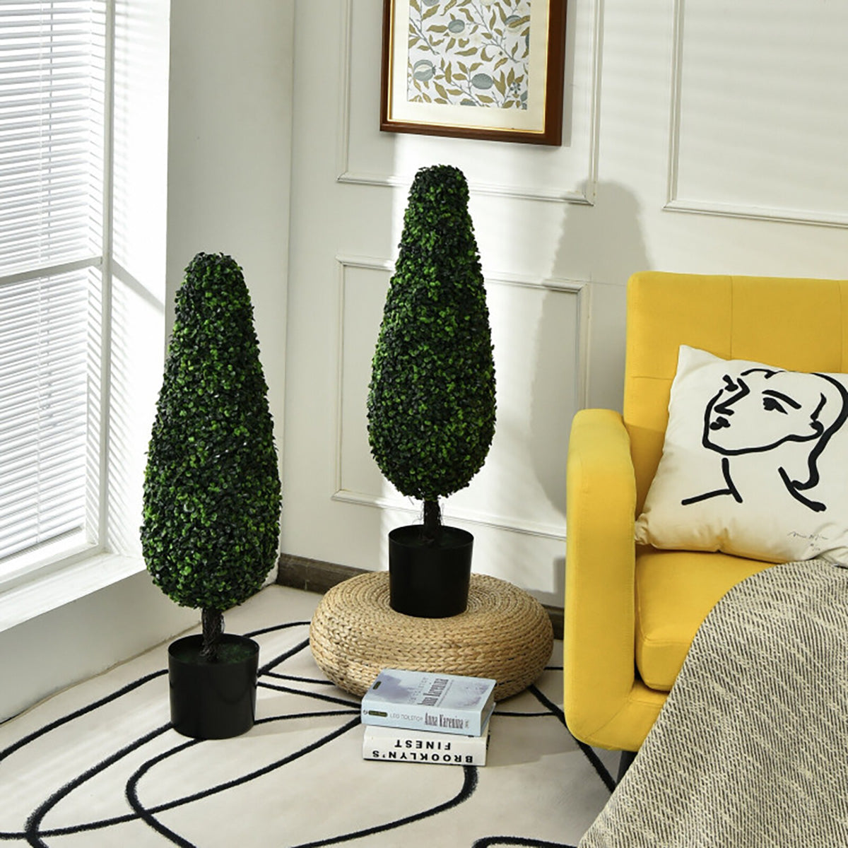 3' Artificial Boxwood Tower Topiary Trees (Set of 2)