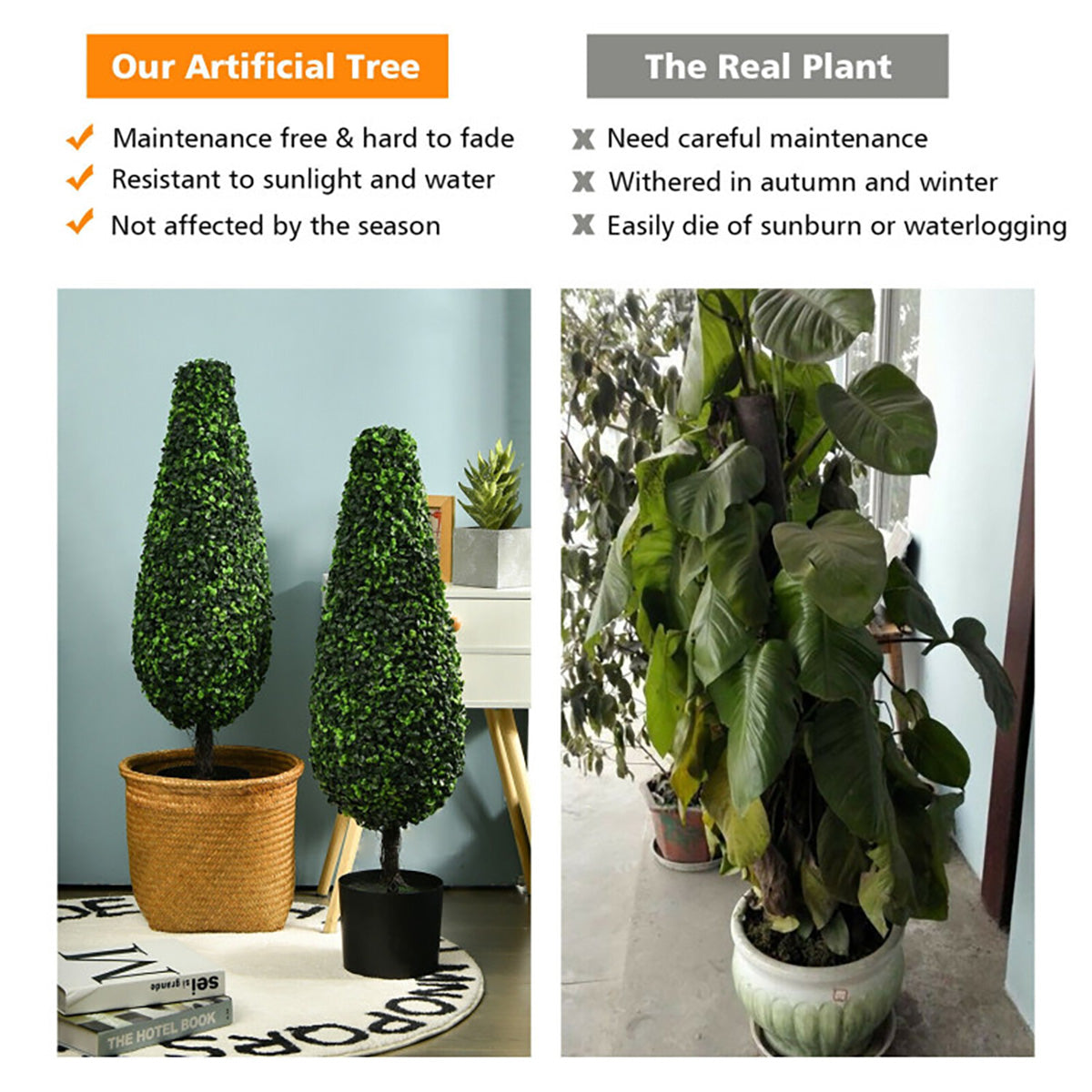 3' Artificial Boxwood Tower Topiary Trees (Set of 2)