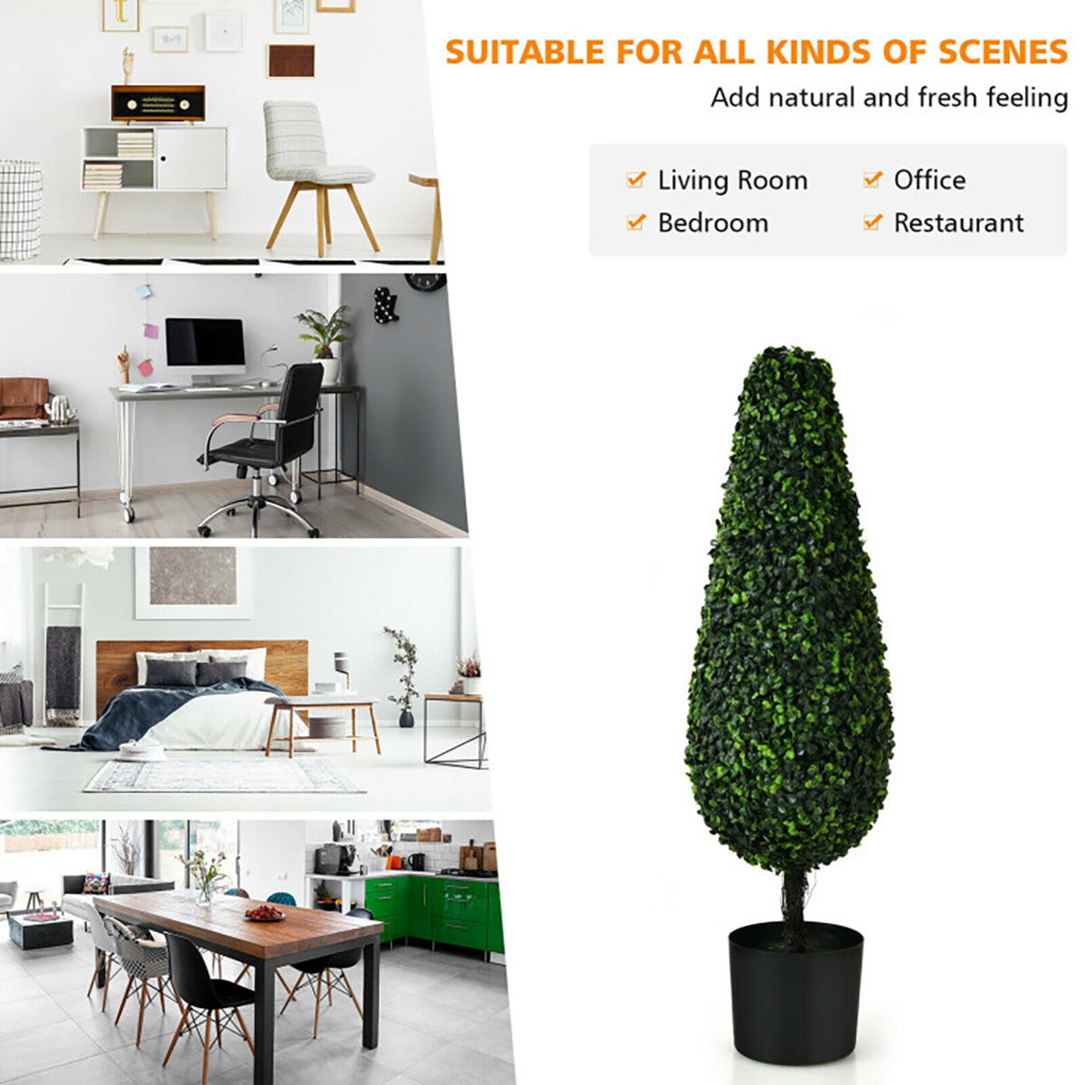 3' Artificial Boxwood Tower Topiary Trees (Set of 2)