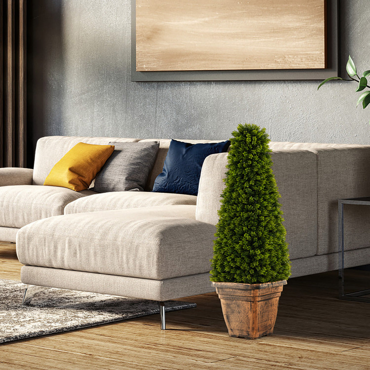 3' Artificial Boxwood Topiary Tree with Cement Flowerpot