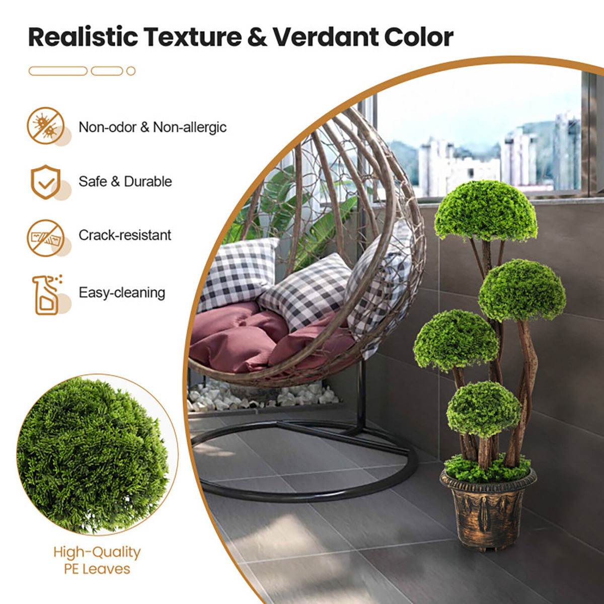3' Artificial Cedar Topiary Tree with Rattan Trunk