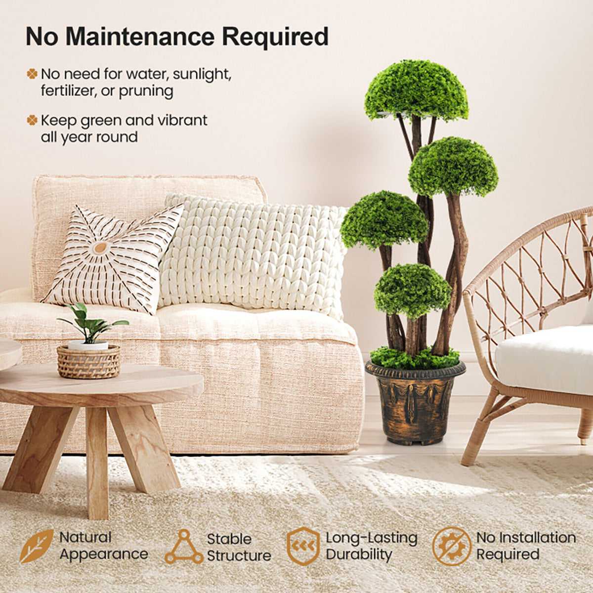 3' Artificial Cedar Topiary Tree with Rattan Trunk