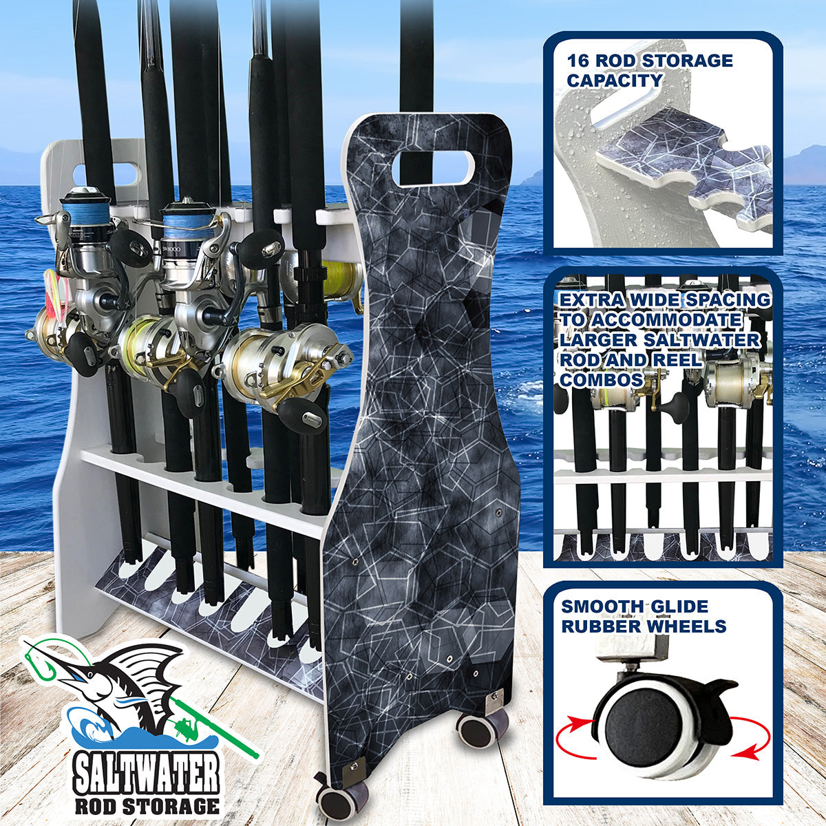 Waterproof Rolling 16 Fishing Rod Rack