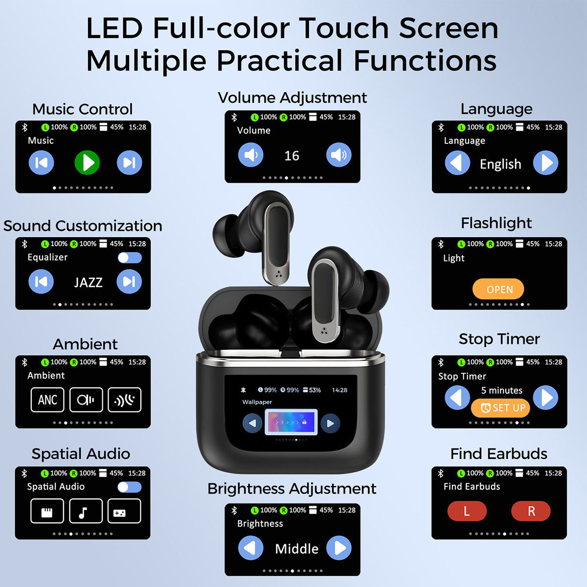 Wireless Earbuds with Touchscreen Smart Case