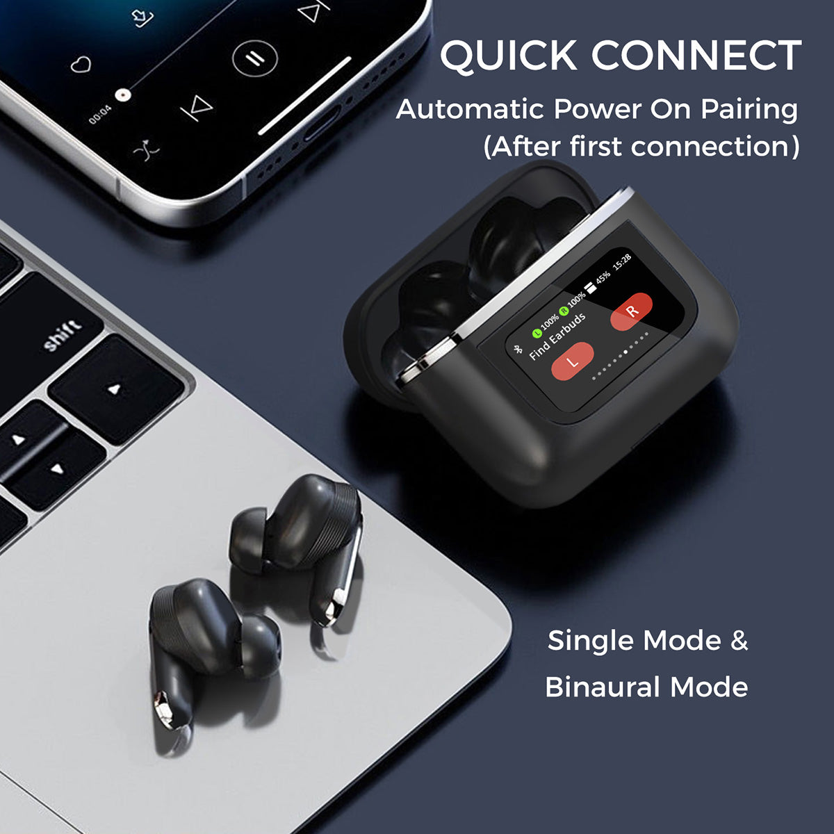 Wireless Earbuds with Touchscreen Smart Case