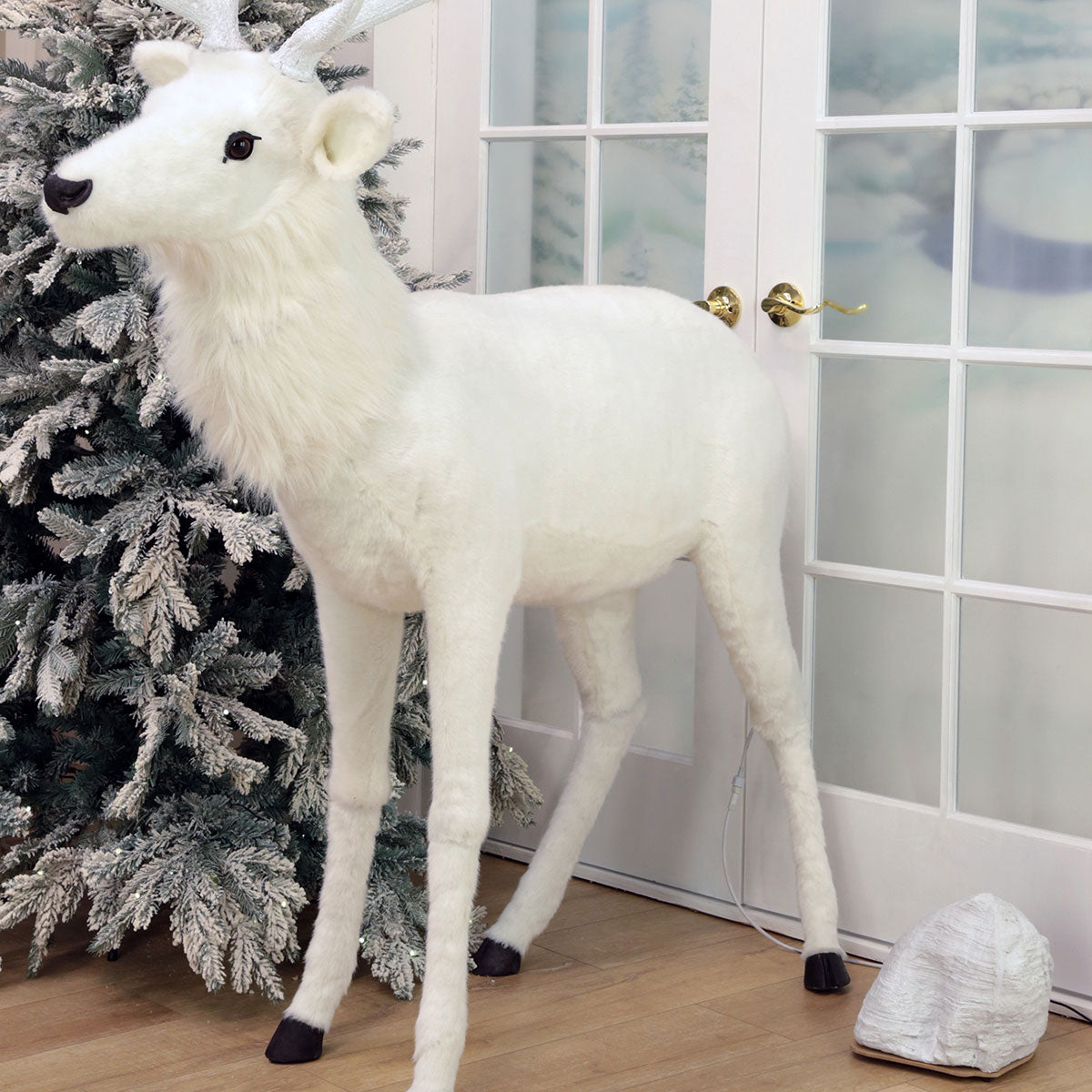White Mechanical Standing Deer