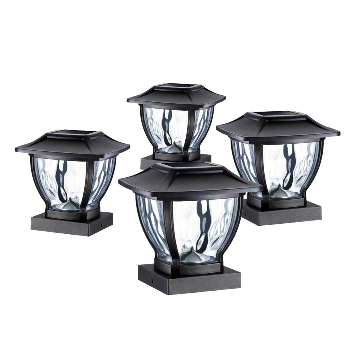 Wave Style Solar Powered Post Lights (Set of 4)