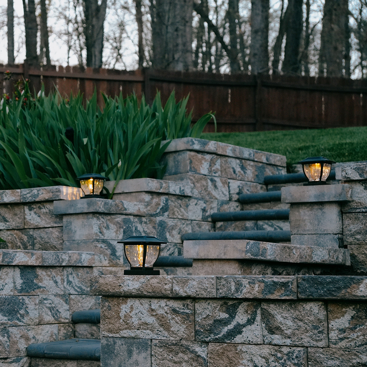 Wave Style Solar Powered Post Lights (Set of 4)