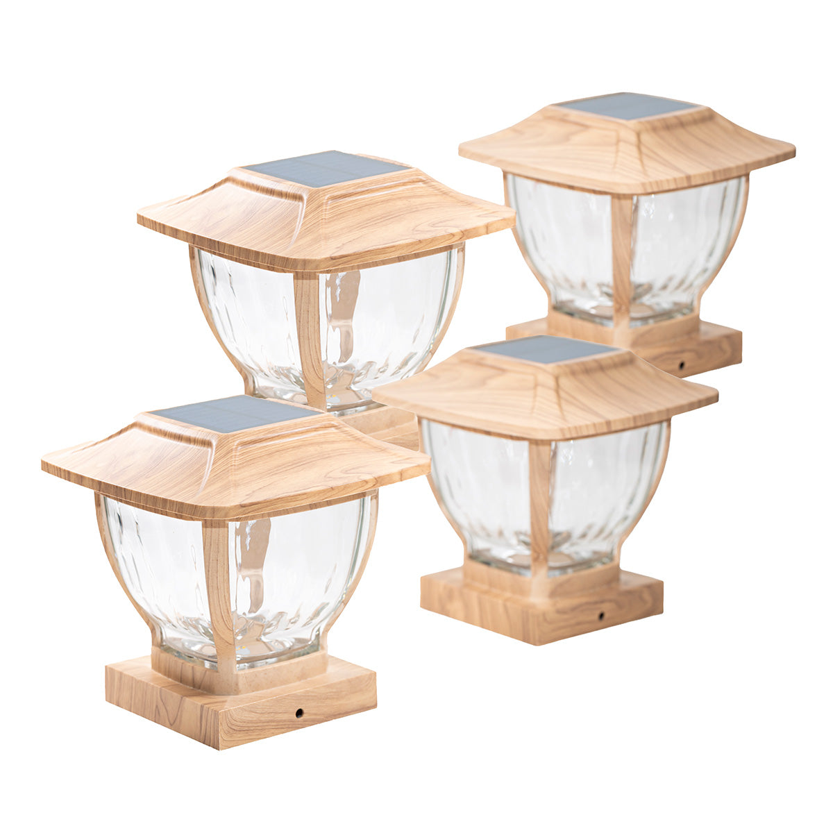 Wave Style Solar Powered Post Lights (Set of 4)