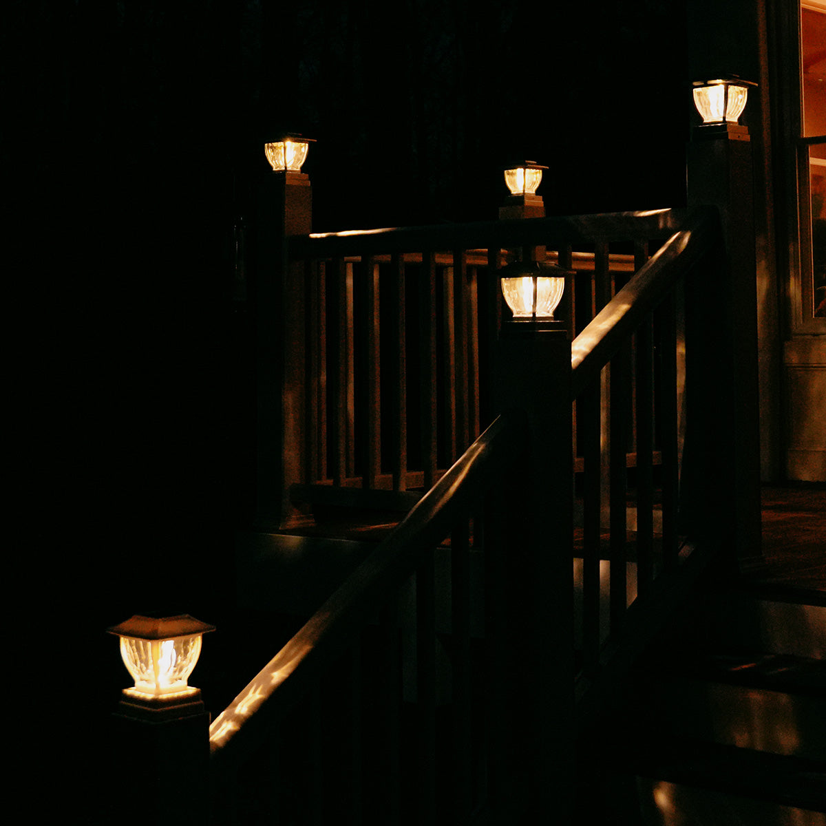 Wave Style Solar Powered Post Lights (Set of 4)