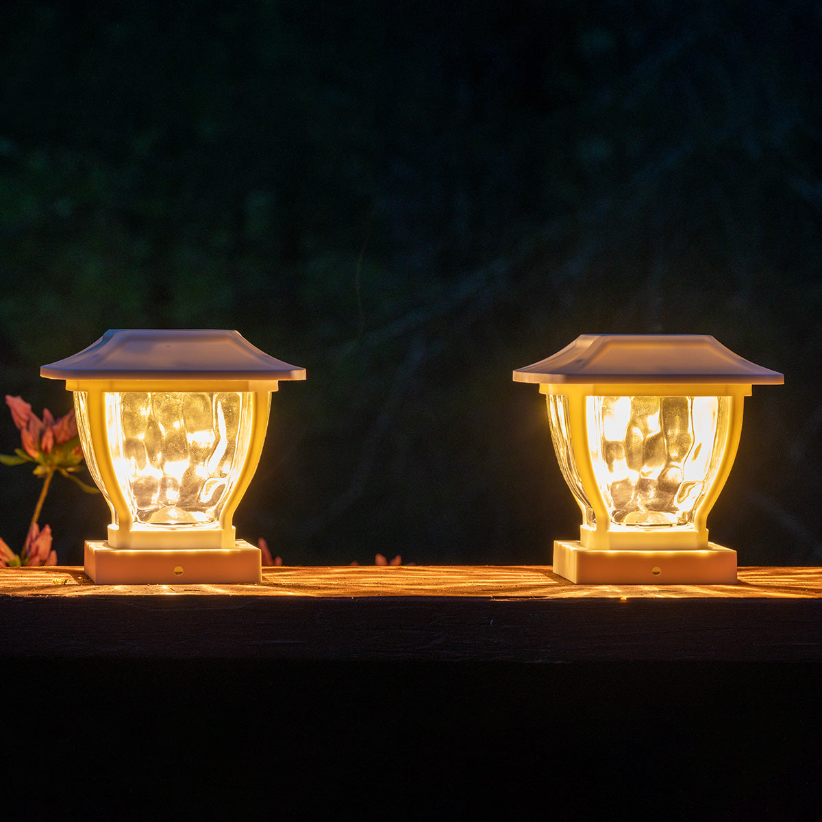 Wave Style Solar Powered Post Lights (Set of 4)