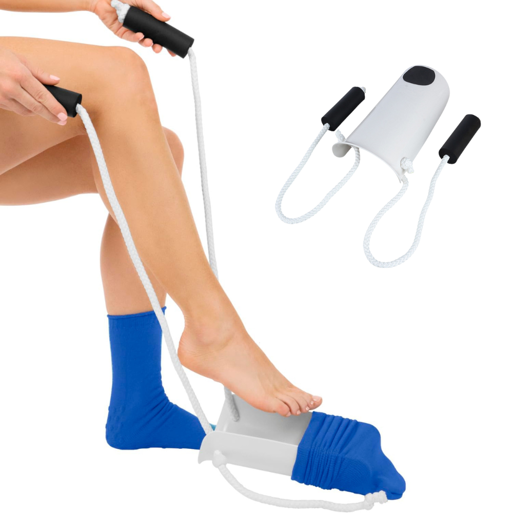 Sock Aid with Extended Ergonomic Handle and Foam Grip for Easy No Bend Dressing