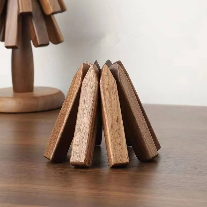 Walnut Table Mat with Heat-Resistant Thick Base and Stackable Tree Design, Oiled Finish