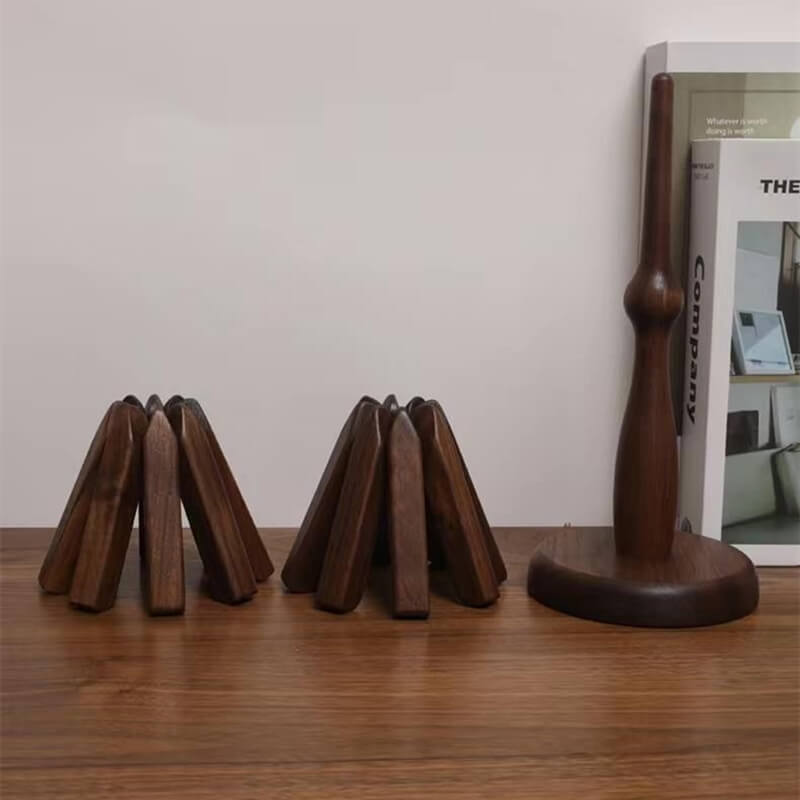 Walnut Table Mat with Heat-Resistant Thick Base and Stackable Tree Design, Oiled Finish