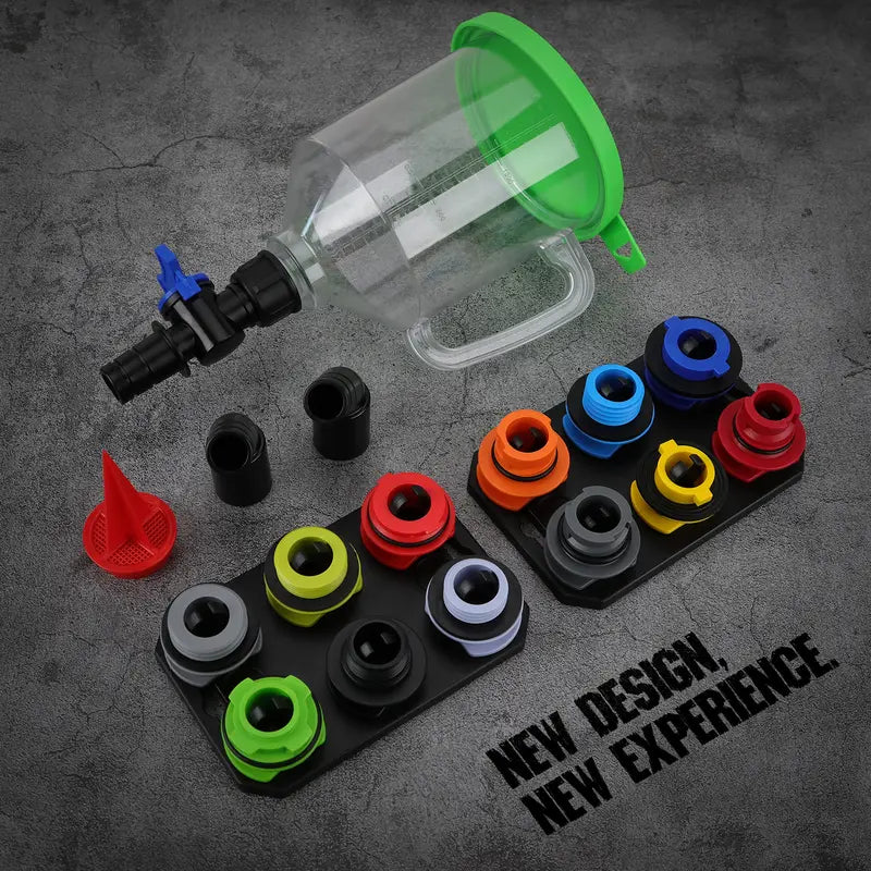 Threaded Oil Funnel Adapter Set with Rubber Gaskets and Magnetic Storage, 12-Piece