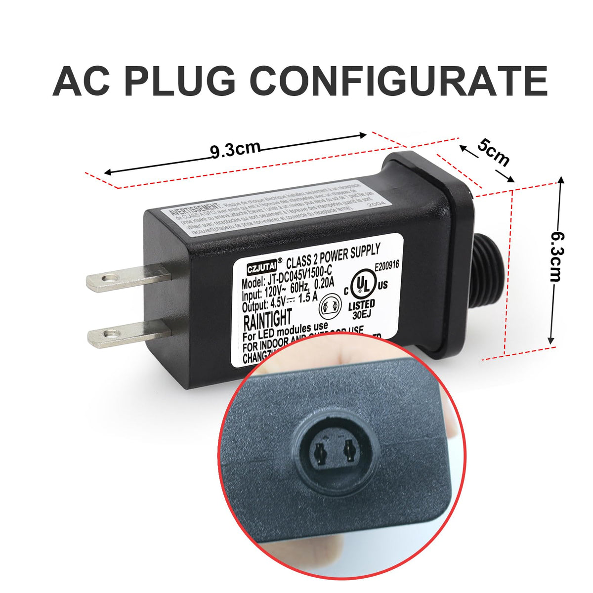 4.5V Power Adapter with 1.5A Constant Output and Overload Protection for Decorations