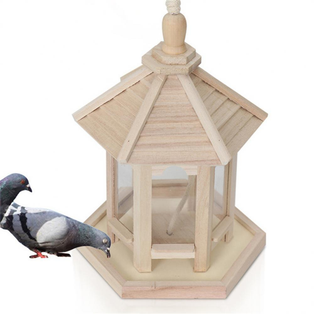 Wooden Bird Feeder with Transparent Acrylic Panel and Protective Roof