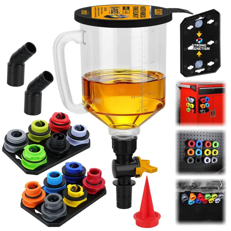 Threaded Oil Funnel Adapter Set with Rubber Gaskets and Magnetic Storage, 12-Piece