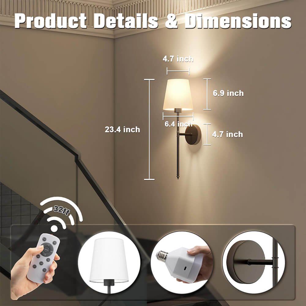 Wireless Fabric Wall Light (SET OF 2 + 2 BULBS Free)